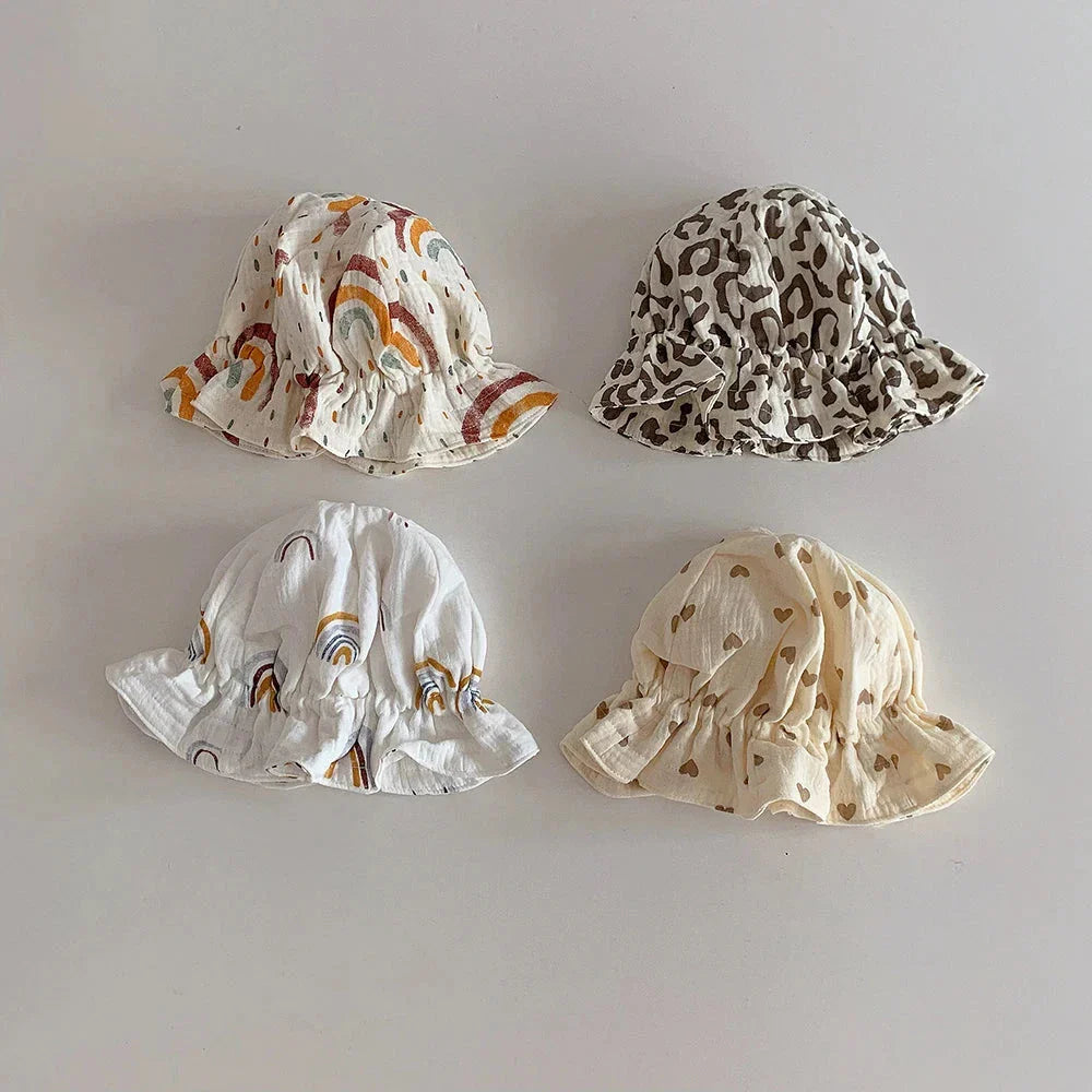 Comfortable and stylish Korean baby bucket hat with adjustable strap and sun protection