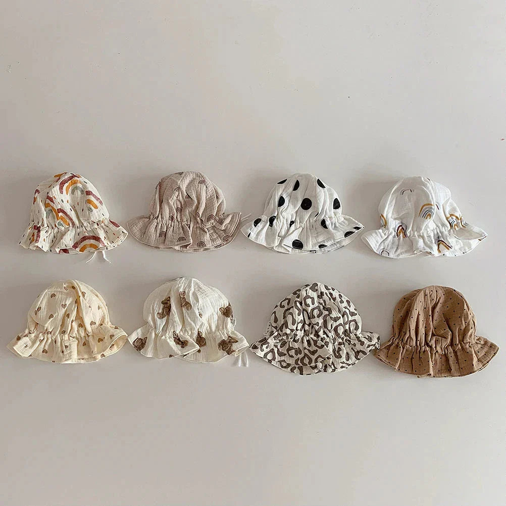 Comfortable and stylish Korean baby bucket hat with adjustable strap and sun protection