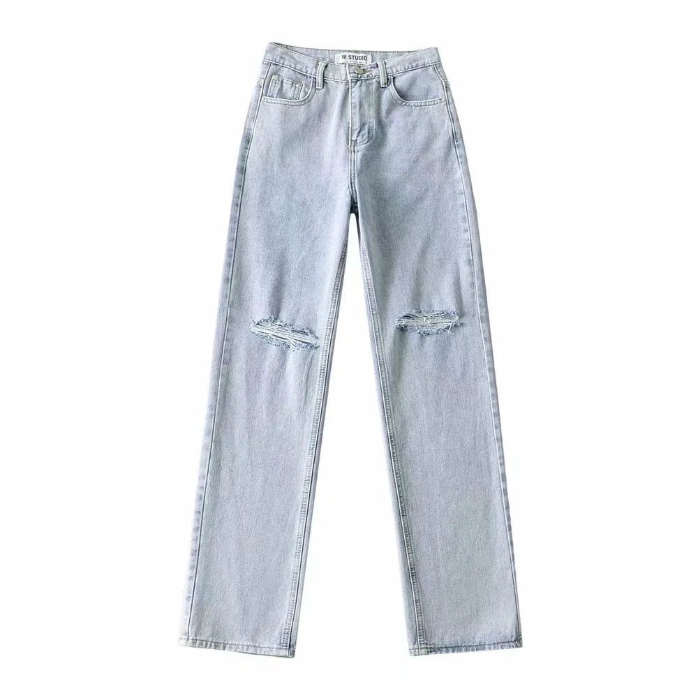 Premium cotton denim jeans with double-knee design and rolled edge detail for enhanced durability and modern style