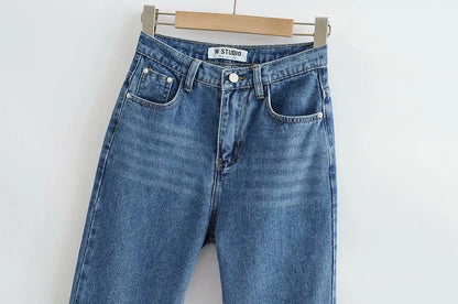 Premium cotton denim jeans with double-knee design and rolled edge detail for enhanced durability and modern style