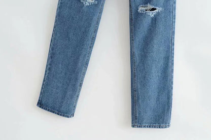 Premium cotton denim jeans with double-knee design and rolled edge detail for enhanced durability and modern style