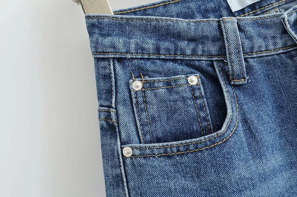 Premium cotton denim jeans with double-knee design and rolled edge detail for enhanced durability and modern style