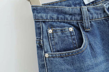 Premium cotton denim jeans with double-knee design and rolled edge detail for enhanced durability and modern style