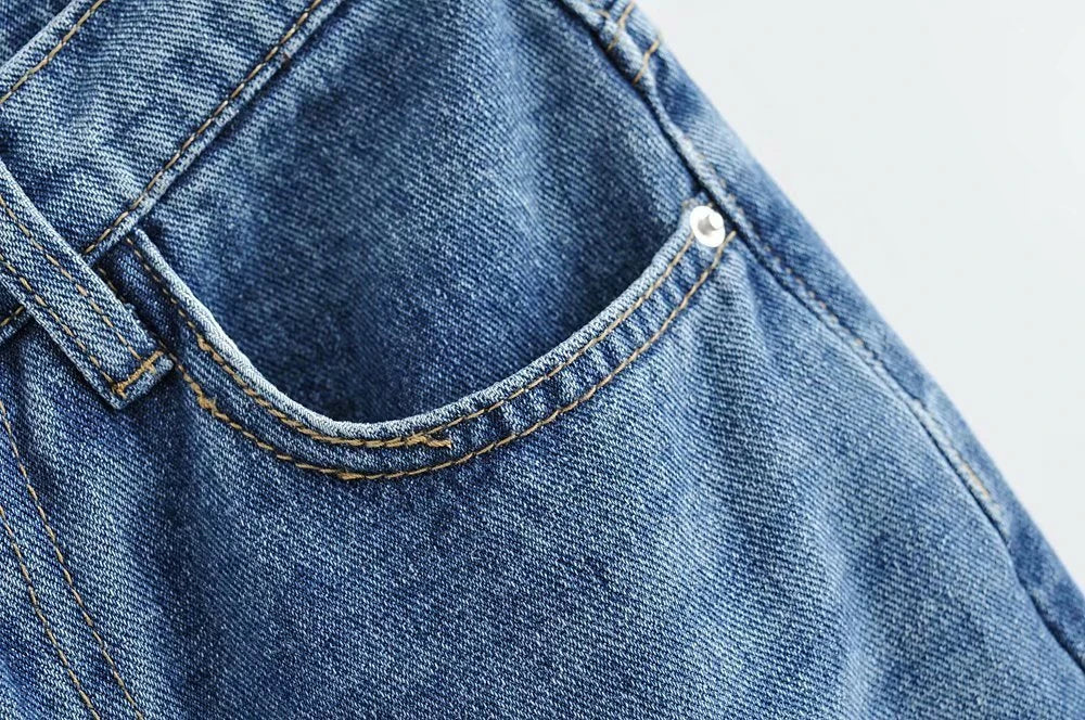 Premium cotton denim jeans with double-knee design and rolled edge detail for enhanced durability and modern style