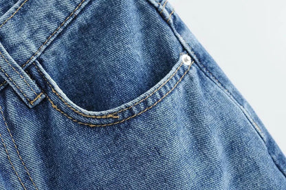 Premium cotton denim jeans with double-knee design and rolled edge detail for enhanced durability and modern style