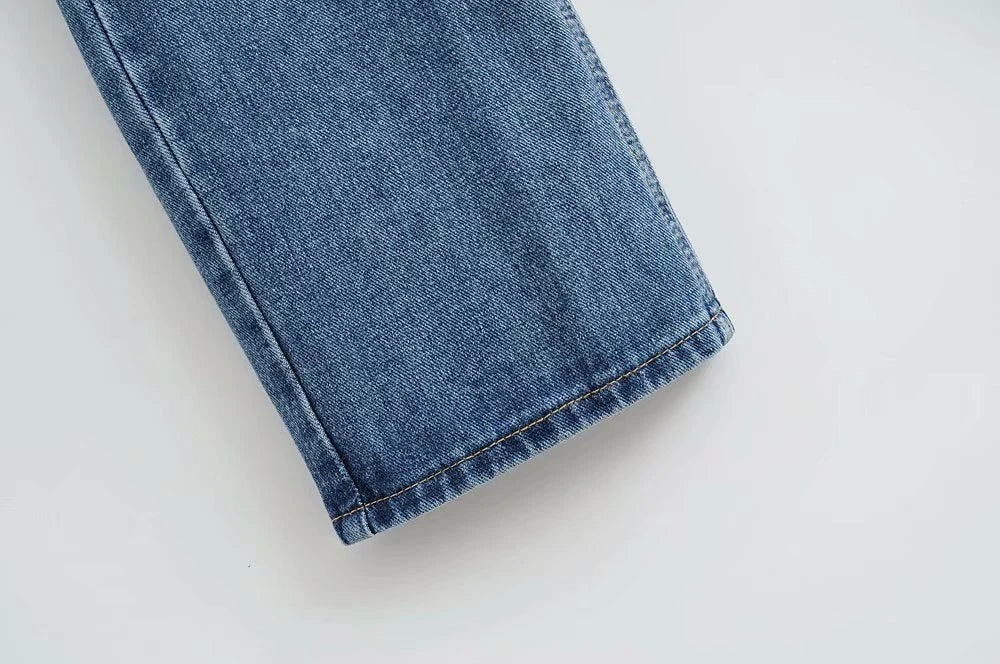 Premium cotton denim jeans with double-knee design and rolled edge detail for enhanced durability and modern style