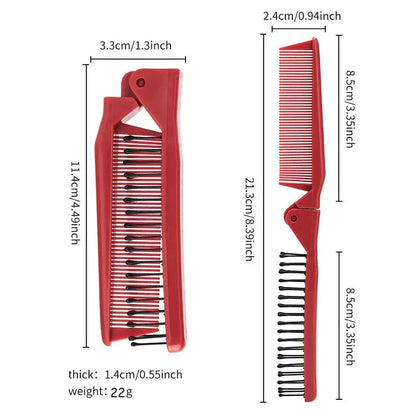 Mini red folding pocket comb with fine teeth for effortless hair styling on the go