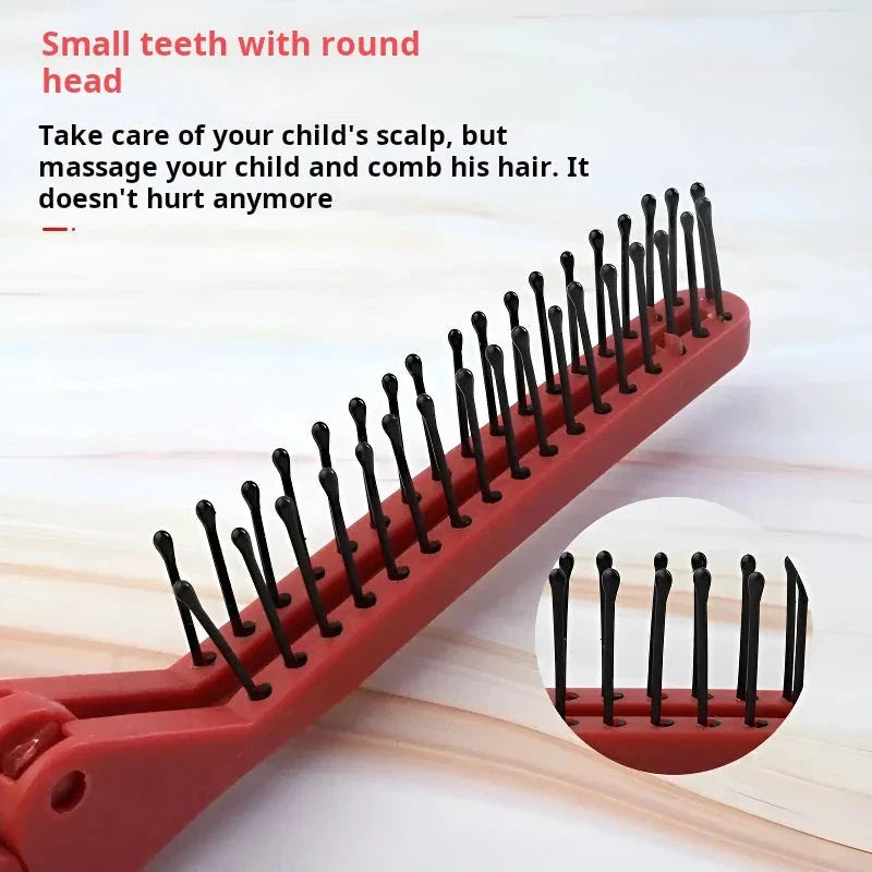 Mini red folding pocket comb with fine teeth for effortless hair styling on the go