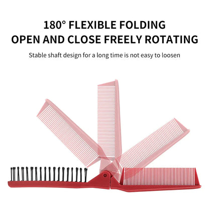 Mini red folding pocket comb with fine teeth for effortless hair styling on the go