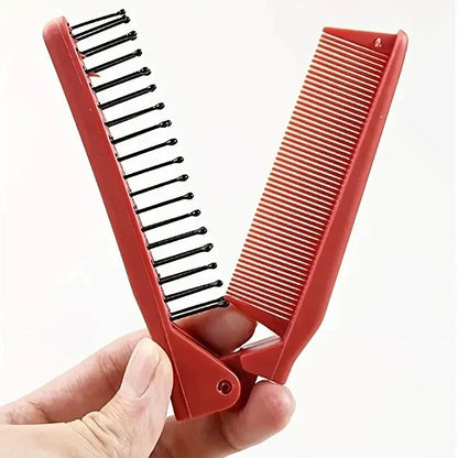 Mini red folding pocket comb with fine teeth for effortless hair styling on the go