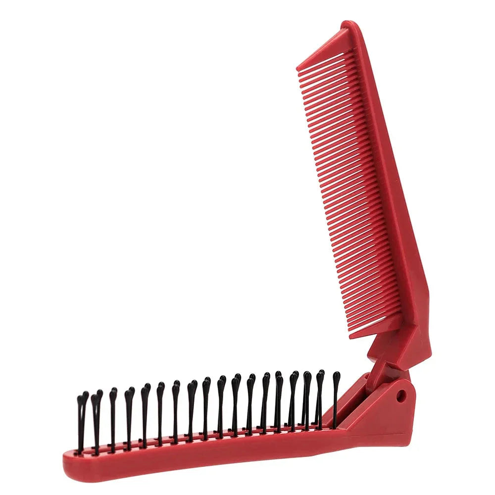Mini red folding pocket comb with fine teeth for effortless hair styling on the go