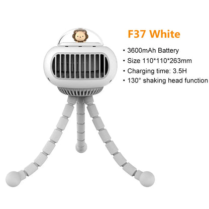 Lovely Cartoon Portable Safe Stroller Fan with bladeless design and 130° rotation for versatile cooling