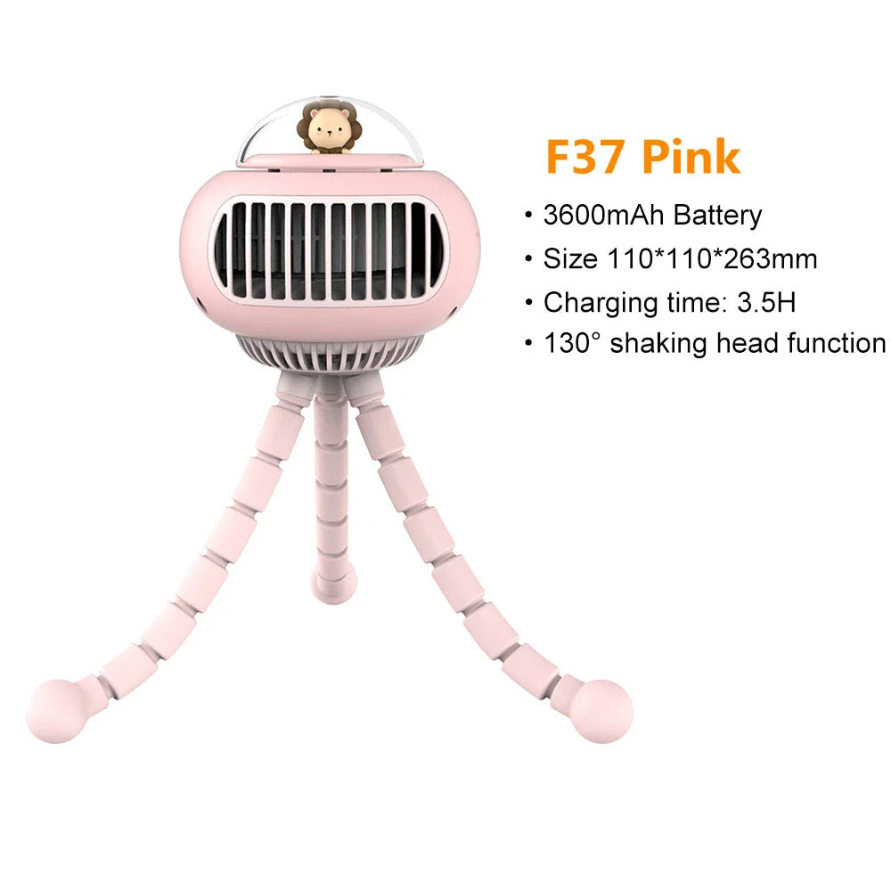 Lovely Cartoon Portable Safe Stroller Fan with bladeless design and 130° rotation for versatile cooling