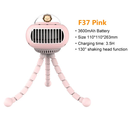 Lovely Cartoon Portable Safe Stroller Fan with bladeless design and 130° rotation for versatile cooling