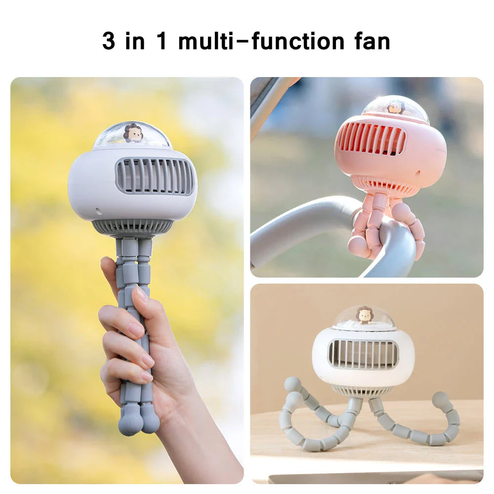 Lovely Cartoon Portable Safe Stroller Fan with bladeless design and 130° rotation for versatile cooling
