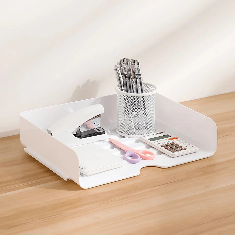 2PC Sturdy Stackable Desktop File Organizer with Durable Plastic Construction and Secure Stacking for Organized Workspace