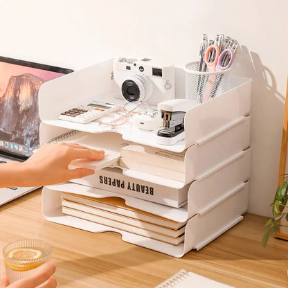 2PC Sturdy Stackable Desktop File Organizer with Durable Plastic Construction and Secure Stacking for Organized Workspace