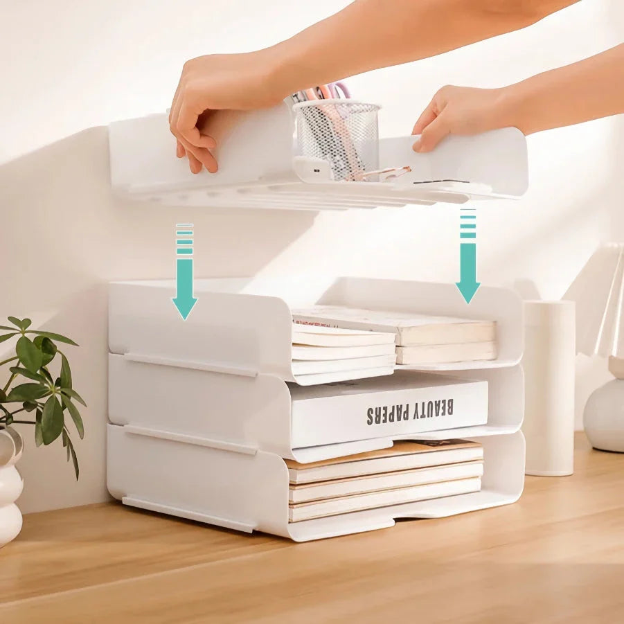 2PC Sturdy Stackable Desktop File Organizer with Durable Plastic Construction and Secure Stacking for Organized Workspace