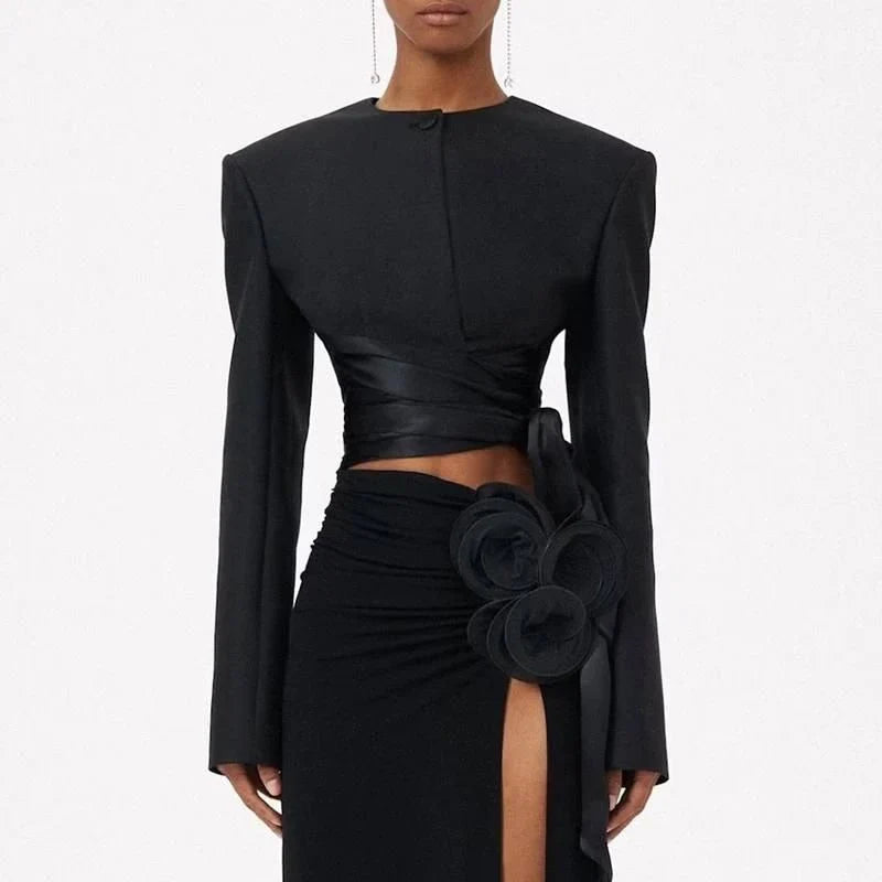 A stylish, slimming coat with a unique spliced design and lace-up accents, perfect for adding elegance and comfort to any outfit.