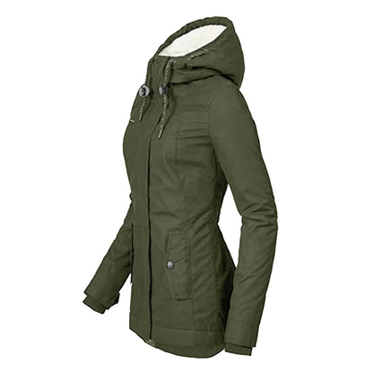 Hot Style Ladies Long-Sleeved Zipper Pocket Padded Coat Jacket in red, green, and black colors