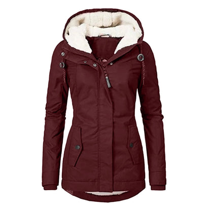Hot Style Ladies Long-Sleeved Zipper Pocket Padded Coat Jacket in red, green, and black colors