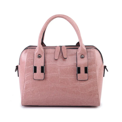 A stylish and functional cowhide leather women's shoulder bag with a unique crocodile pattern design