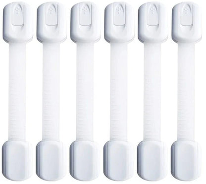 Adjustable child safety lock for securing kitchen cabinets and drawers, made with high-quality materials for easy installation and protection