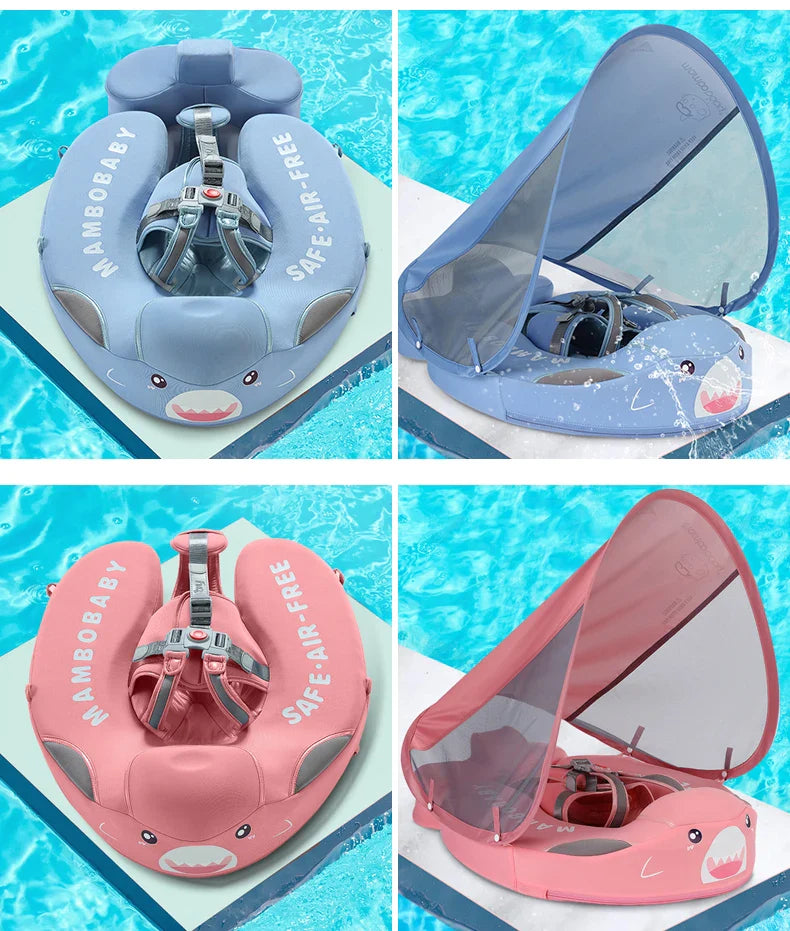 Smart Swim Trainer Baby Airless Float Ring with UV-proof canopy, designed for infant water safety and comfort