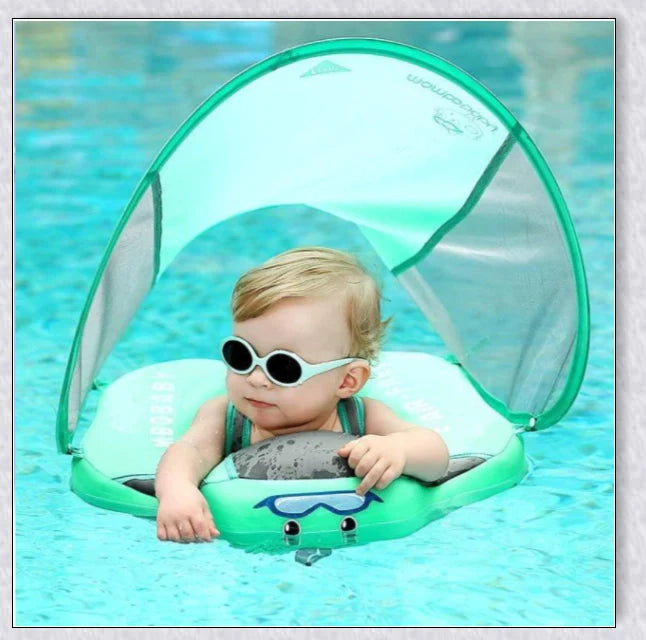 Smart Swim Trainer Baby Airless Float Ring with UV-proof canopy, designed for infant water safety and comfort