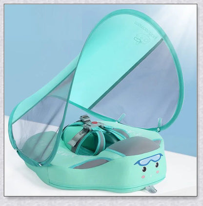 Smart Swim Trainer Baby Airless Float Ring with UV-proof canopy, designed for infant water safety and comfort