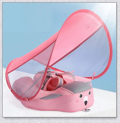 Smart Swim Trainer Baby Airless Float Ring with UV-proof canopy, designed for infant water safety and comfort
