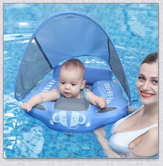 Smart Swim Trainer Baby Airless Float Ring with UV-proof canopy, designed for infant water safety and comfort