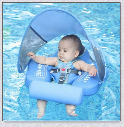 Smart Swim Trainer Baby Airless Float Ring with UV-proof canopy, designed for infant water safety and comfort