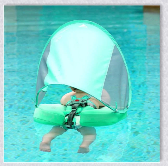 Smart Swim Trainer Baby Airless Float Ring with UV-proof canopy, designed for infant water safety and comfort