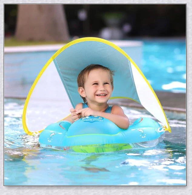 Smart Swim Trainer Baby Airless Float Ring with UV-proof canopy, designed for infant water safety and comfort