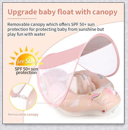 Smart Swim Trainer Baby Airless Float Ring with UV-proof canopy, designed for infant water safety and comfort