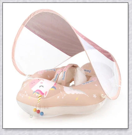 Smart Swim Trainer Baby Airless Float Ring with UV-proof canopy, designed for infant water safety and comfort