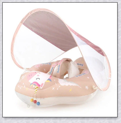 Smart Swim Trainer Baby Airless Float Ring with UV-proof canopy, designed for infant water safety and comfort