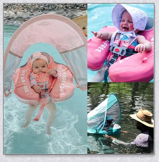 Smart Swim Trainer Baby Airless Float Ring with UV-proof canopy, designed for infant water safety and comfort