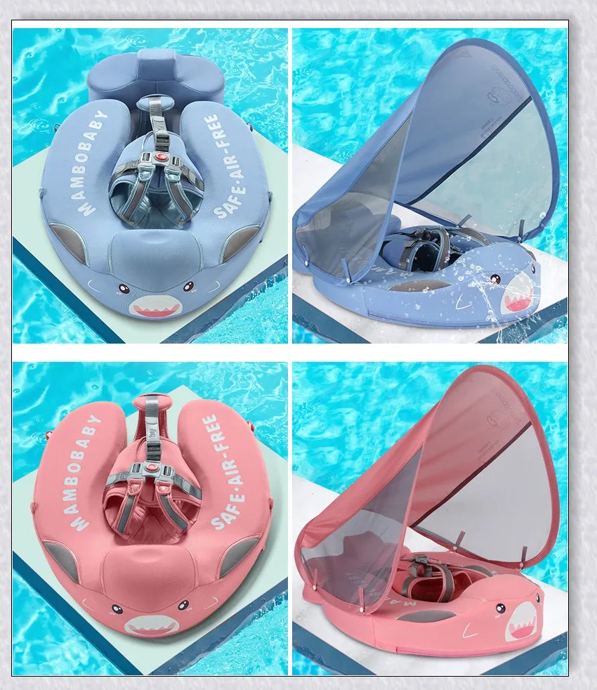 Smart Swim Trainer Baby Airless Float Ring with UV-proof canopy, designed for infant water safety and comfort