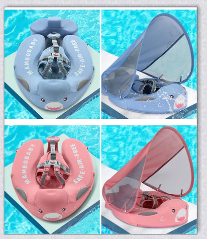 Smart Swim Trainer Baby Airless Float Ring with UV-proof canopy, designed for infant water safety and comfort