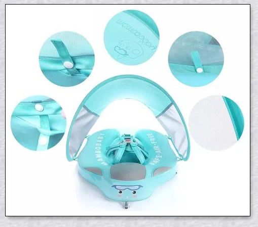 Smart Swim Trainer Baby Airless Float Ring with UV-proof canopy, designed for infant water safety and comfort