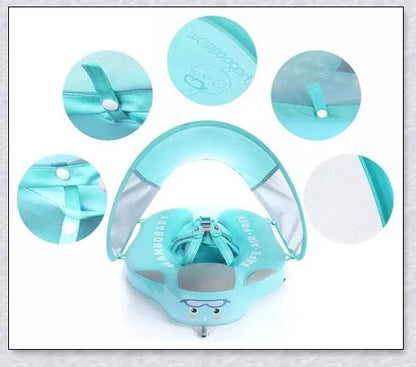 Smart Swim Trainer Baby Airless Float Ring with UV-proof canopy, designed for infant water safety and comfort