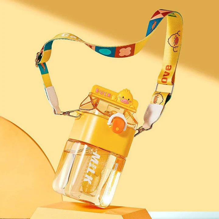 Cartoon Strap Plastic Cup with Straw and Tea Leak - Premium Tritan Material, Durable and Stylish Drinkware