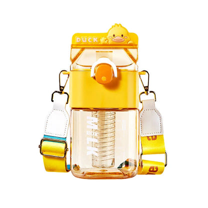 Cartoon Strap Plastic Cup with Straw and Tea Leak - Premium Tritan Material, Durable and Stylish Drinkware