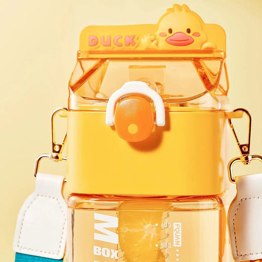 Cartoon Strap Plastic Cup with Straw and Tea Leak - Premium Tritan Material, Durable and Stylish Drinkware