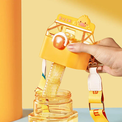 Cartoon Strap Plastic Cup with Straw and Tea Leak - Premium Tritan Material, Durable and Stylish Drinkware
