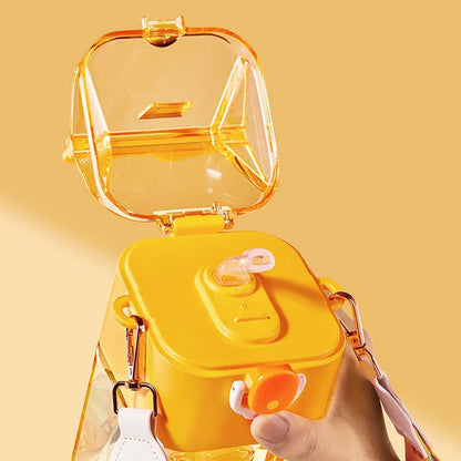 Cartoon Strap Plastic Cup with Straw and Tea Leak - Premium Tritan Material, Durable and Stylish Drinkware