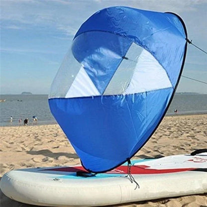 A high-quality, foldable sail designed for kayaks, canoes, and inflatable boats, providing a boost in speed and UV protection.