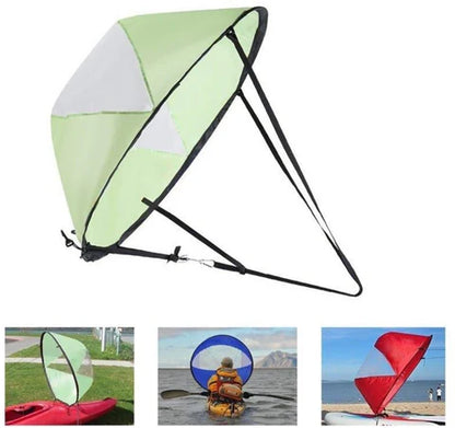 A high-quality, foldable sail designed for kayaks, canoes, and inflatable boats, providing a boost in speed and UV protection.